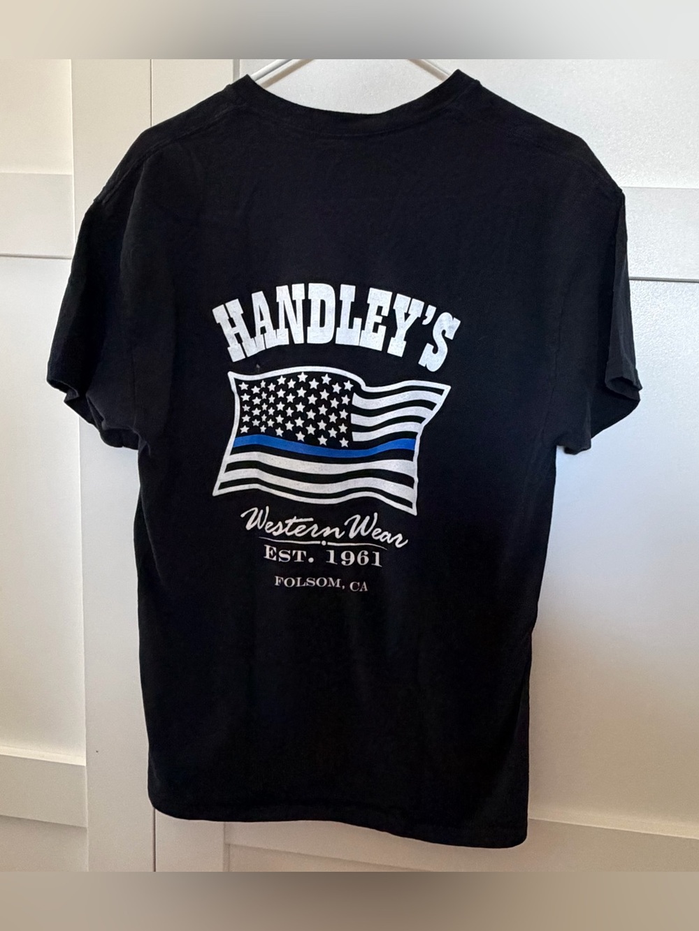 Handley’s Western Wear Folsom, CA USA Flag thin blue line graphic tee